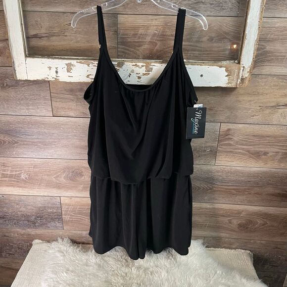 MAXINE Women’s NWT Solid Plus Swim Romper Tankini Size 22 Swimsuit Black - Picture 4 of 11